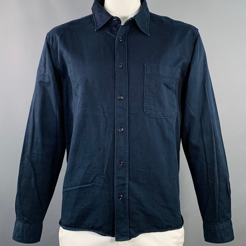 MERZ B. SCHWANEN Size XL Navy Twill Cotton One Pocket Long Sleeve Shirt